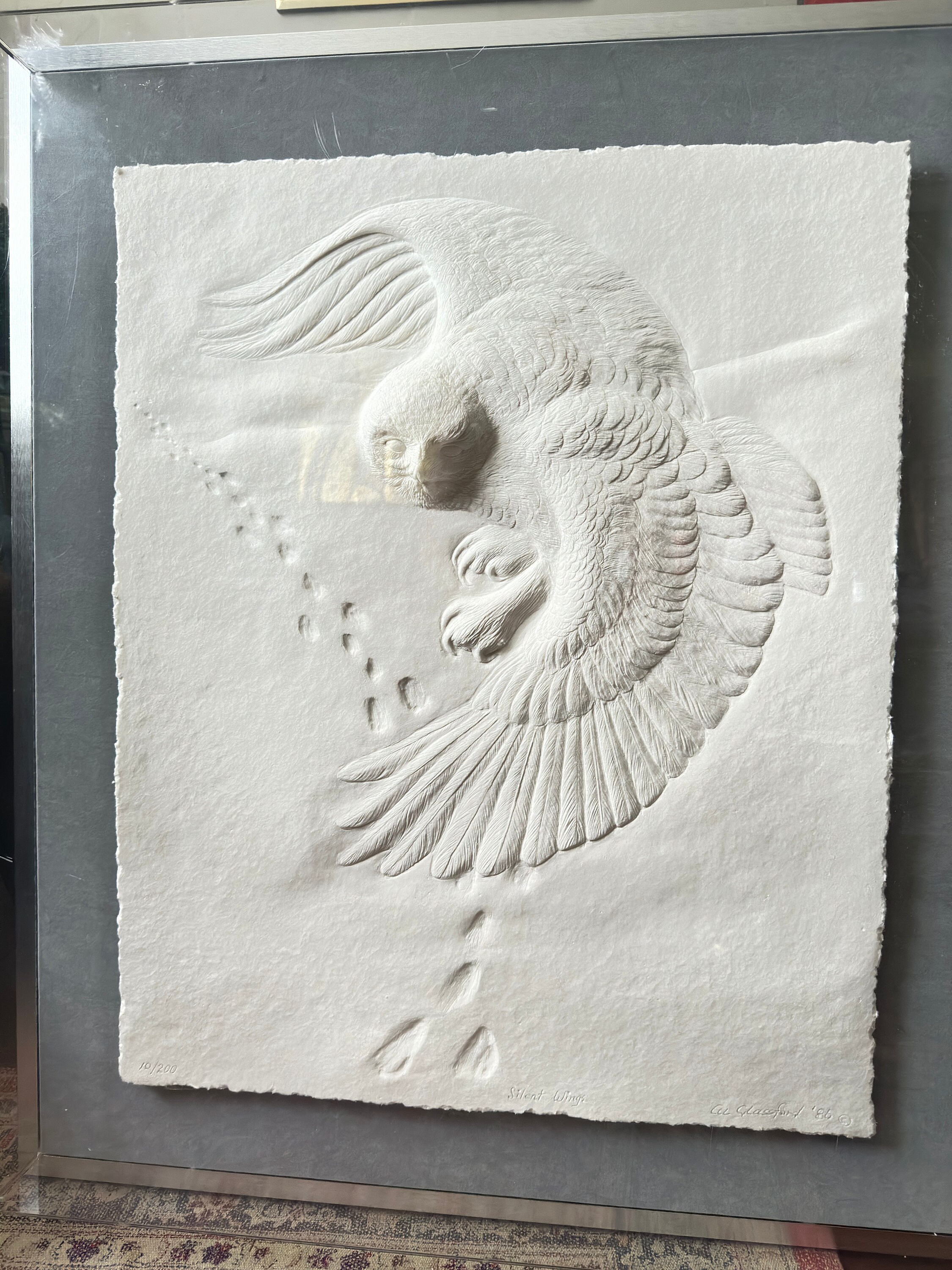 1986 Al Glassford Owl Bas Relief in 3D Plexiglass Metal Frame, Signed ...