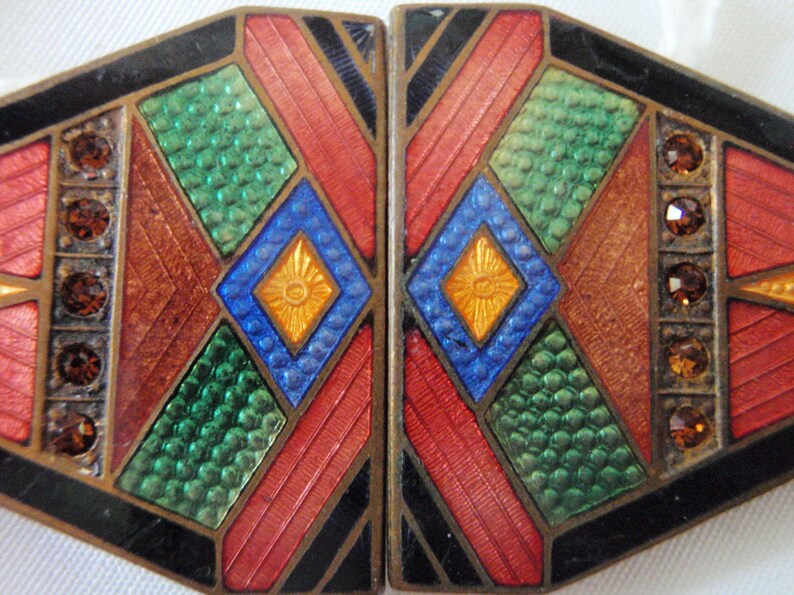Art Deco Guilloche Enamel Belt Buckle 1920/'s Art Deco Multi Color Enamel Hat Band or Brooch Gift for Her