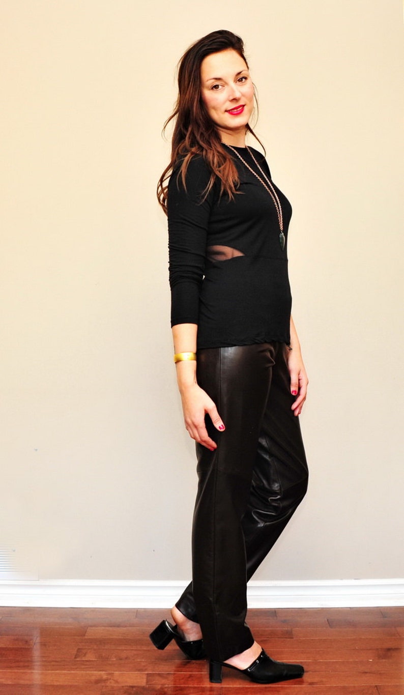 Dark Brown Leather Women/'s Trousers Vintage 1990/'s Danier Designer Kid Leather Pants Chocolate Brown Leather