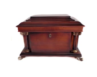 Bombay Company Jewelry Box with Key/Vintage Bombay Co. Mahogany Ladies Mens Valet Dresser Jewelry Box with Neoclassical Corinthian Columns