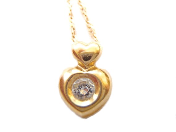 18k Gold Heart Diamond Pendant Necklace/18k Double Hearts Necklace with 10k Gold Chain Estate Gift for Her Mom Wife Ladies Womens Gifts