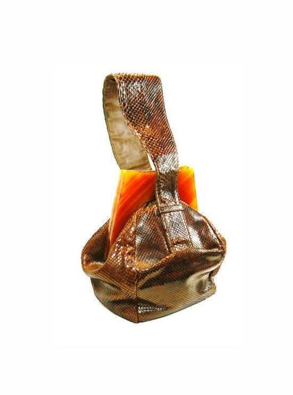 30s Art Deco Snake Skin and Butterscotch Lucite Designer Handbag