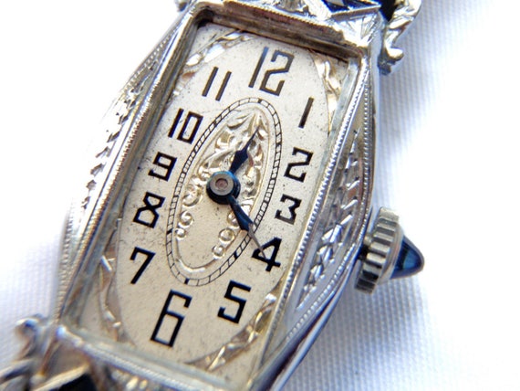 Art Deco 14k Diamond Sapphire Ladies Watch~1920s … - image 2