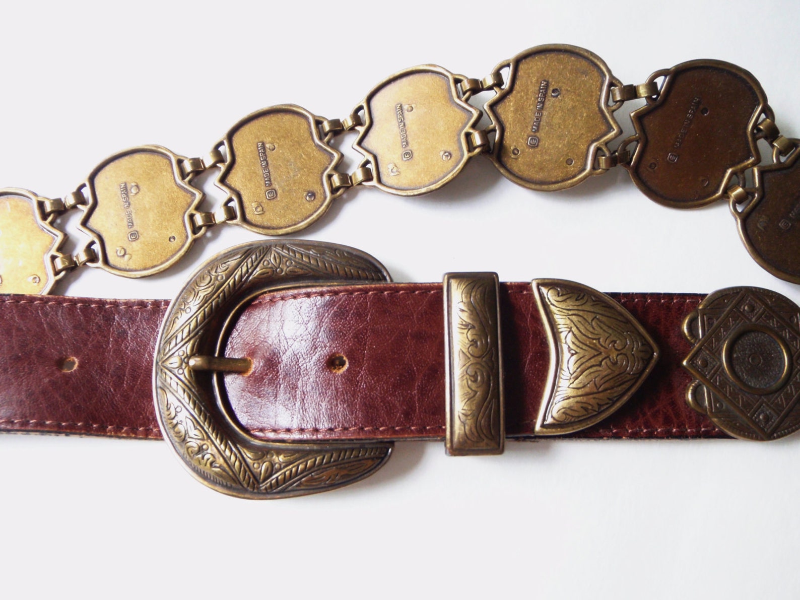 Vintage Spanish Belt Southwestern Brass Medallion Belt Etsy