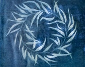 Imprimer des eucalyptus. Cyanotype. Largeur 22,2, à hauteur de 22,2 en.