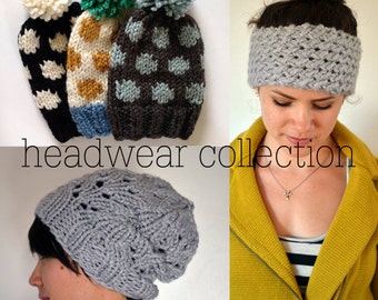 THREE KNITTING PATTERNS Beanie Earwarmer Headband Collection