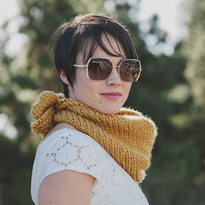 Knitting PATTERN PDF Kerchief Cowl Bow Chunky Scarf Shawl