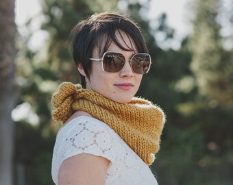 Knitting PATTERN PDF Kerchief Cowl Bow Chunky Scarf Shawl