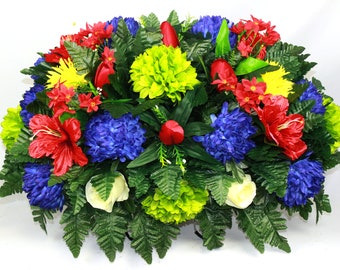 XL Handcrafted Spring Mixture Cemetery Flower Arrangement-Artificial Flowers for Gravesite-Cemetery Headstone Saddle