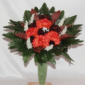 Handcrafted Fall Mixture Cemetery Flower Arrangement for Mausoleum -Memorial Grave Decoration-Urn Arrangement