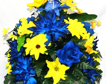 XL Handcrafted 360 Degree Spring Mixture Cemetery Vase Flower Arrangement- Cemetery Flower Grave Decorations