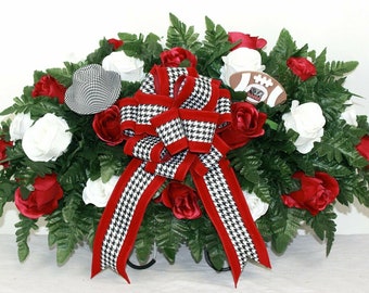 XL Alabama Fan Cemetery Headstone Saddle Silk Flower Arrangement