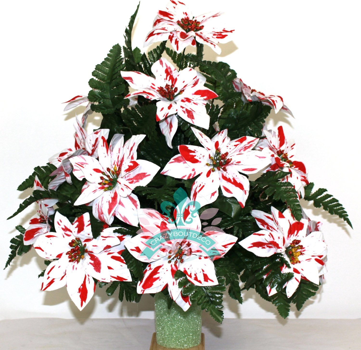 XL Christmas Peppermint Poinsettia Artificial Silk Flower Etsy