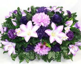 XL Handcrafted Spring Mixture Cemetery Flower Arrangement-Artificial Flowers for Gravesite-Cemetery Headstone Saddle