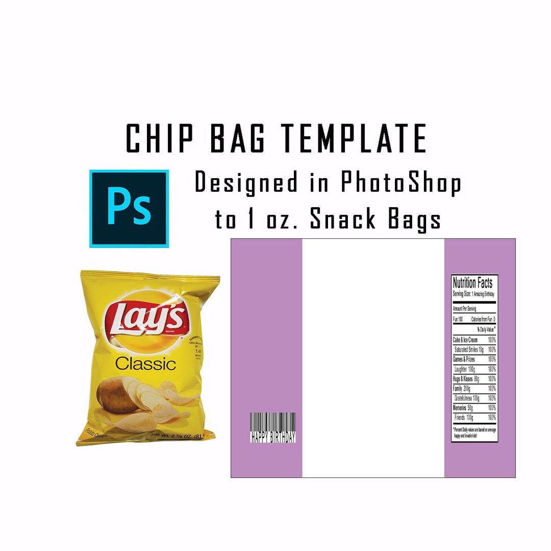 BLANK TEMPLATE In Photoshop Chip Bag Template Digital Editable Chip Bag 