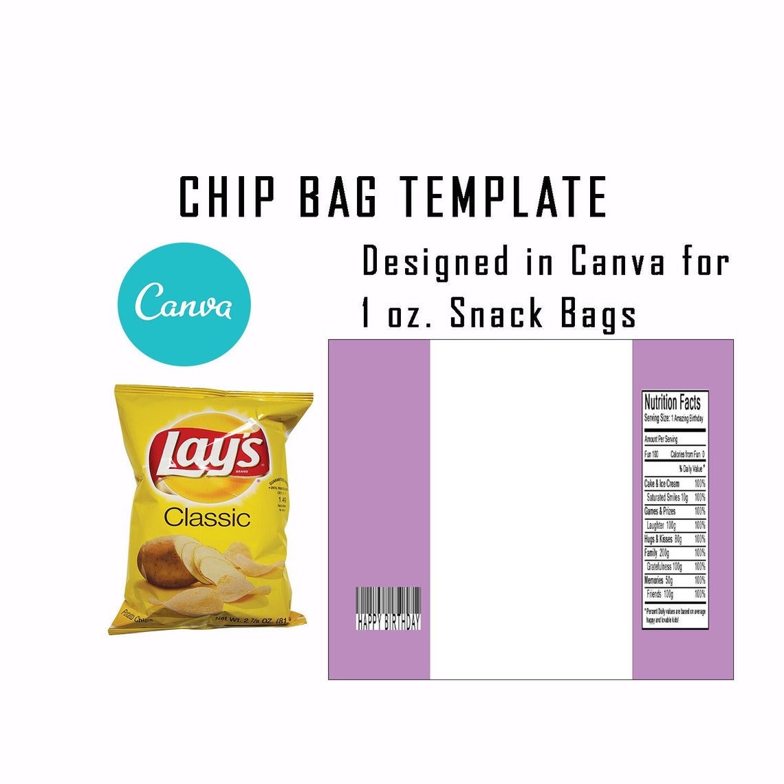BLANK TEMPLATE in Canva Chip Bag Template Blank Editable Canva Chip Bag