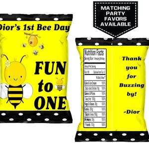 Bumble Bee Custom Chip Bag - Bee Theme Birthday Party - First Birthday Party - Custom Chip Bag - Party Favors - Party Printables