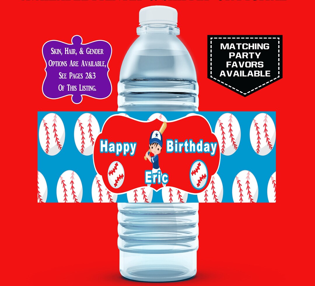 Baseball Water Bottle Labels Baseball Theme Kids Birthday Party Custom