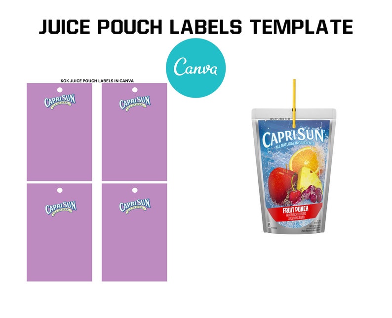 BLANK TEMPLATE in Canva Juice Pouch Label Template Blank Etsy