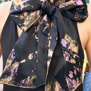 Handmade Handpainted Black Long Silk Scarf One of a kind Limited Edition image 1