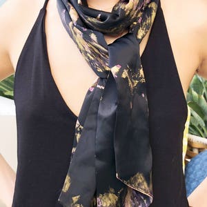 Handmade Handpainted Black Long Silk Scarf One of a kind Limited Edition image 3