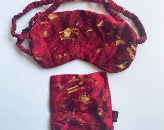 Silk Charmeuse Sleep Eyemask, Hand-painted and hand-dyed Golden Scratch  , 100% Mulberry Silk Filled ONE-OF-A-KIND limited edition