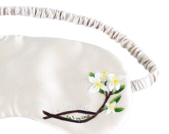 Handmade Silk Sleep Mask - 100% Mulberry Silk Filled and Hand-embroidered Jasmine Silk Charmeuse Cover One of a kind Limit Edition