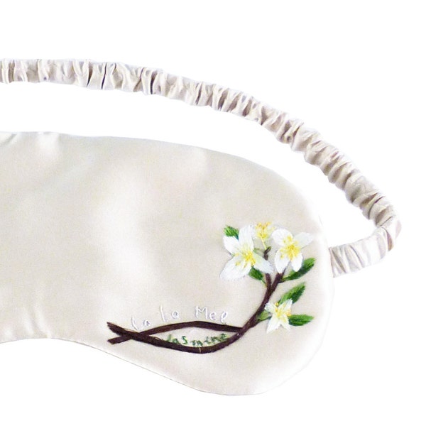 Handmade Silk Sleep Mask - 100% Mulberry Silk Filled and Hand-embroidered Jasmine Silk Charmeuse Cover One of a kind Limit Edition