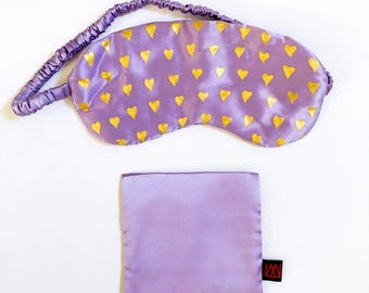 Handmade Silk Charmeuse Sleep Mask, Hand-painted "hearts" , 100% Mulberry Silk Filled and Silk Charmesue Cover  ONE-OF-A-KIND