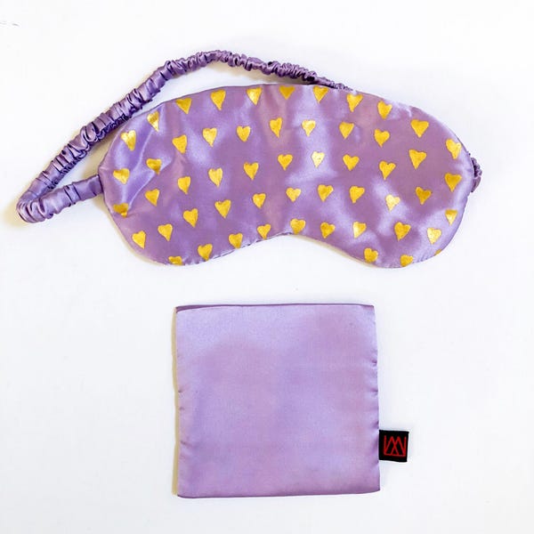 Handmade Silk Charmeuse Sleep Mask, Hand-painted "hearts" , 100% Mulberry Silk Filled and Silk Charmesue Cover  ONE-OF-A-KIND