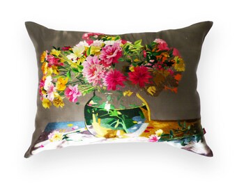 Handmade Silk Decorative Pillow in SU (Chinese) delicate hand embroideredd Silk Flowers in a Vase One of a kind Limit Edition