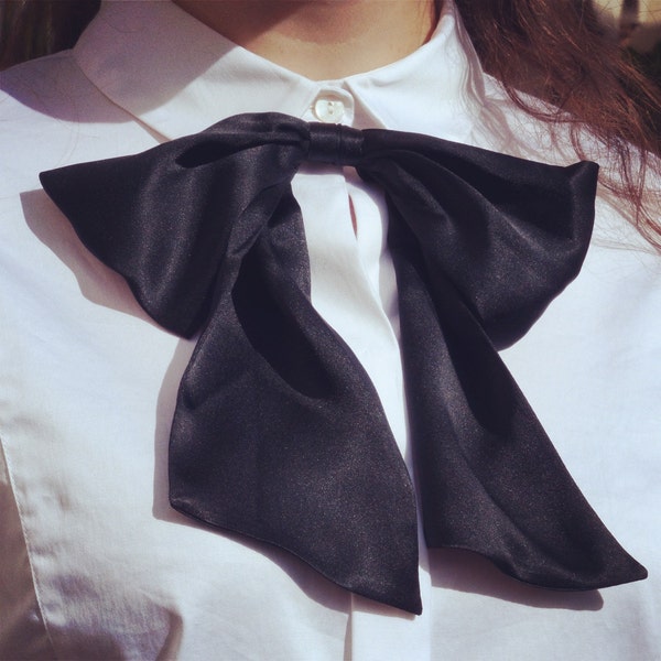 Handmade Black Silk Bow Tie Brooch