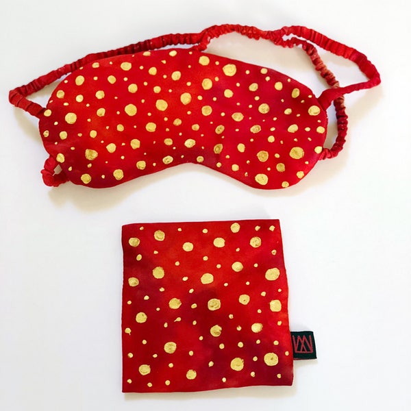 Silk Charmeuse Sleep Eyemask, Hand-painted and hand-dyed Golden Polka Dots  , 100% Mulberry Silk Filled ONE-OF-A-KIND limited edition