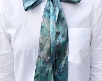 Handmade Shibori Handdyed Reversible Silk Skinny Scarf  ONE-OF-A-KIND Limit Edition