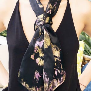 Handmade Handpainted Black Long Silk Scarf One of a kind Limited Edition image 4