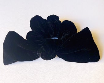 Black silk velvet bow scrunchie