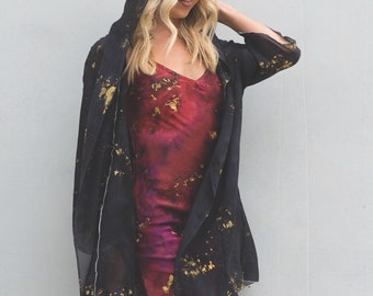 Handmade Hand-dyed Hand-panited Silk Chiffon Hoodie Duster ONE-OF-A-KIND customized limitedition