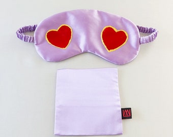 Handmade silk sleep mask, silk Charmeuse cover and silk fiber insert, with self fabric bag, Big heart