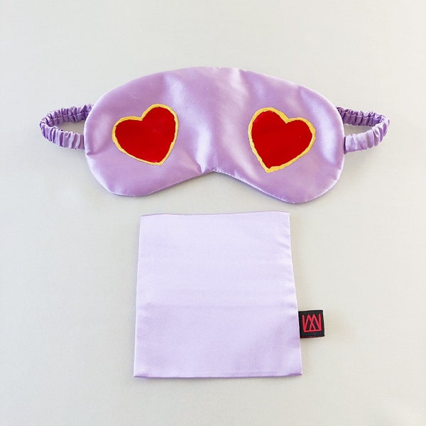 Handmade silk sleep mask, silk Charmeuse cover and silk fiber insert, with self fabric bag, Big heart