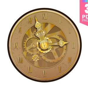 SteamPunk decor, gear clock party template high quality printable PDF INSTANT DOWNLOAD image 2