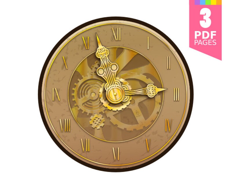 SteamPunk decor, gear clock party template high quality printable PDF INSTANT DOWNLOAD image 2