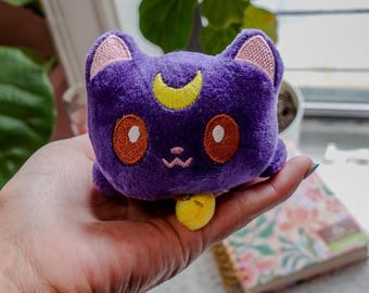 Dark Purple Moon Cat Plush - Kawaii Anime-Inspired Plushie, Celestial Cat Plush, Magical Girl Gift for Collectors