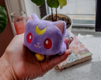 Lavender Moon Cat Plush - Kawaii Magical Girl Plushie, Cute Anime-Inspired Plush Toy, Pastel Celestial Kitten