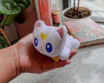White Moon Cat Plush - Kawaii Celestial Kitten Plushie, Cute Magical Girl Anime Plush Toy, Pastel Collectible Gift