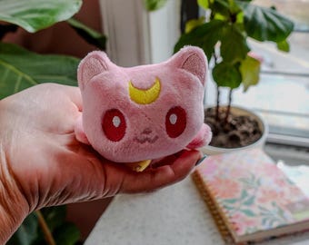 Pink Moon Cat Plush - Kawaii Magical Girl Plushie, Pastel Anime-Inspired Kitten, Cute Celestial Plush Toy