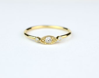 Evil Eye Ring / Diamond Ring / 14k Gold Dainty Diamond Ring / Gold Minimalist Diamond Ring / Gold Stackable Ring / Delicate Diamond Ring