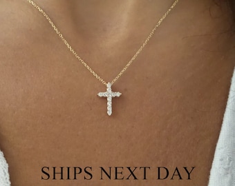 Diamond Cross Necklace / 14k Gold Diamond Cross 0.18 CT / Dainty Diamond Cross / Baptism Gift / Communion / Confirmation / Confirmation /