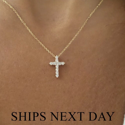 500px x 500px - Diamond Cross Necklace / 14k Gold Diamond Cross 0.18 CT / - Etsy
