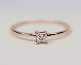 Princess Cut Diamond Ring 0.12ct / Diamond Ring / 14K Rose Gold Diamond Princess Cut Engagement Ring / Gold Diamond Ring / Dainty Diamond