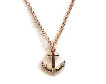 Anchor Necklace/ 14k Gold Anchor Necklace/ Rose Gold Diamond Anchor Necklace / Ship Anchor Necklace/ Mini Diamond Necklace/ Birthday Gift